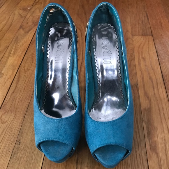 Fun & sexy, Teal and leopard print peep toe heel! - Picture 2 of 6